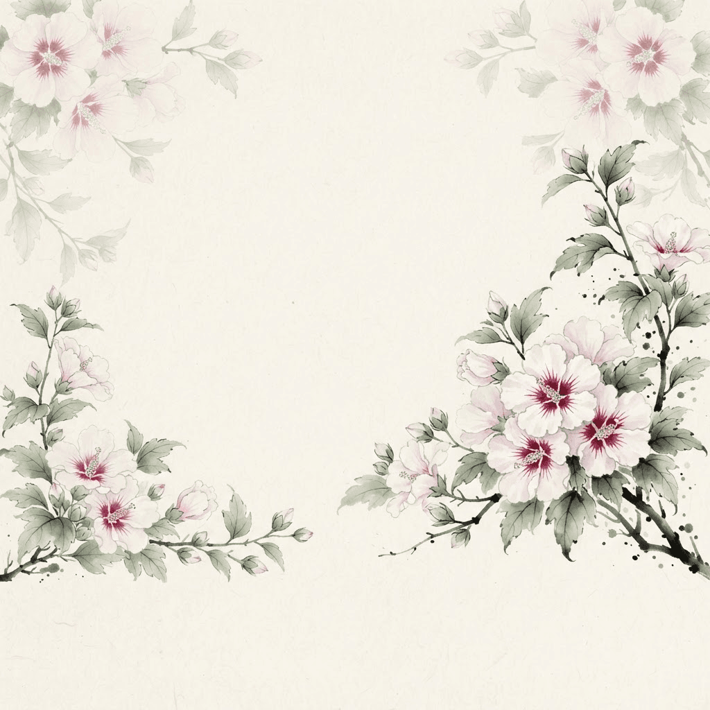 An ink-and-wash painting of mugunghwa, the Korean rose of Sharon