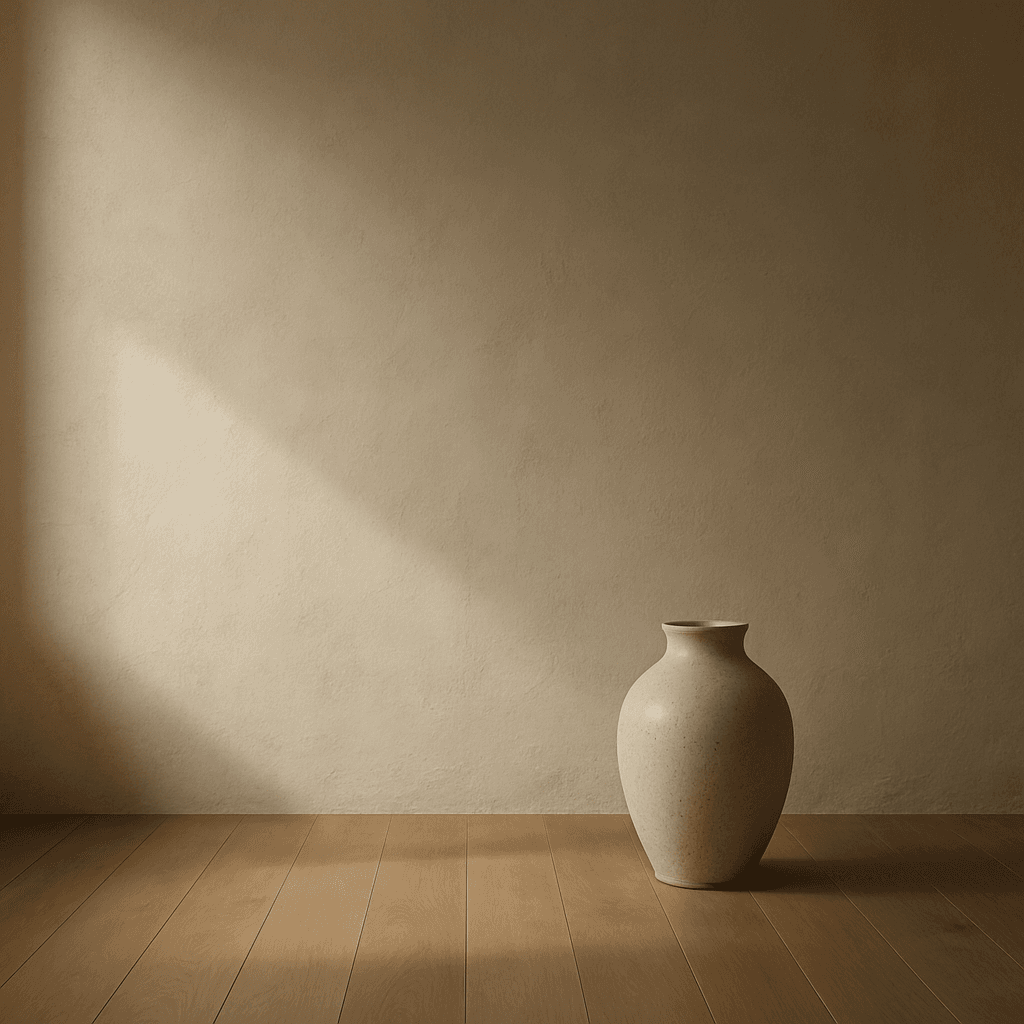 Soft natural light moving across a plaster wall in a calm Korean interior